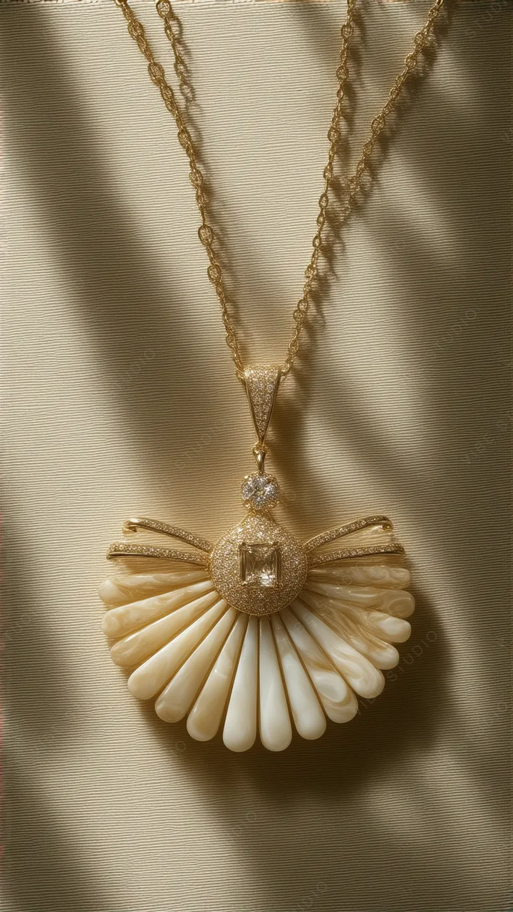Marble Texture Necklace with Crystal Details