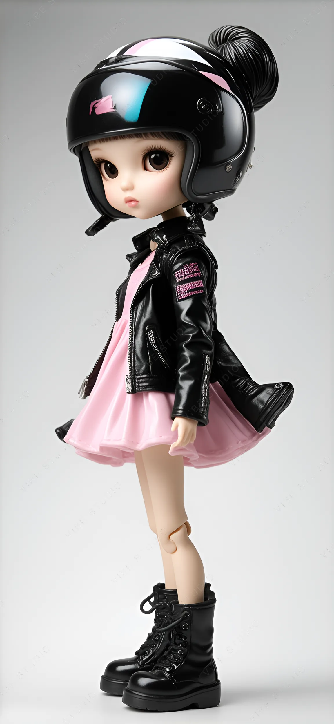 Motorcycle Rider Doll With Retro Helmet