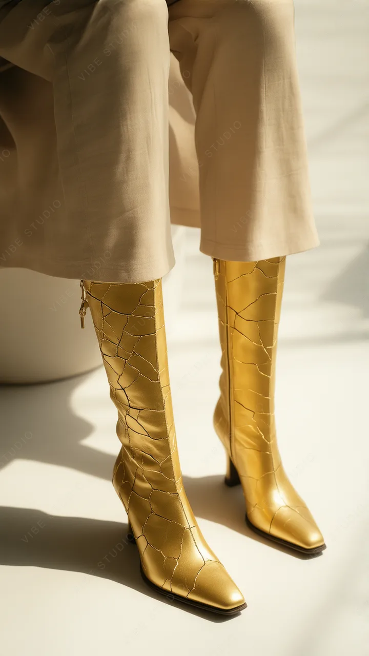 Gold Metallic Knee Boots Phone Wallpaper
