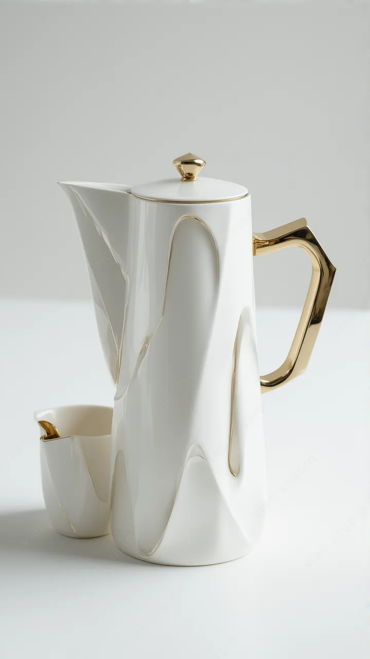 White Ceramic Tea Set with Gold Accents Phone Wallpaper