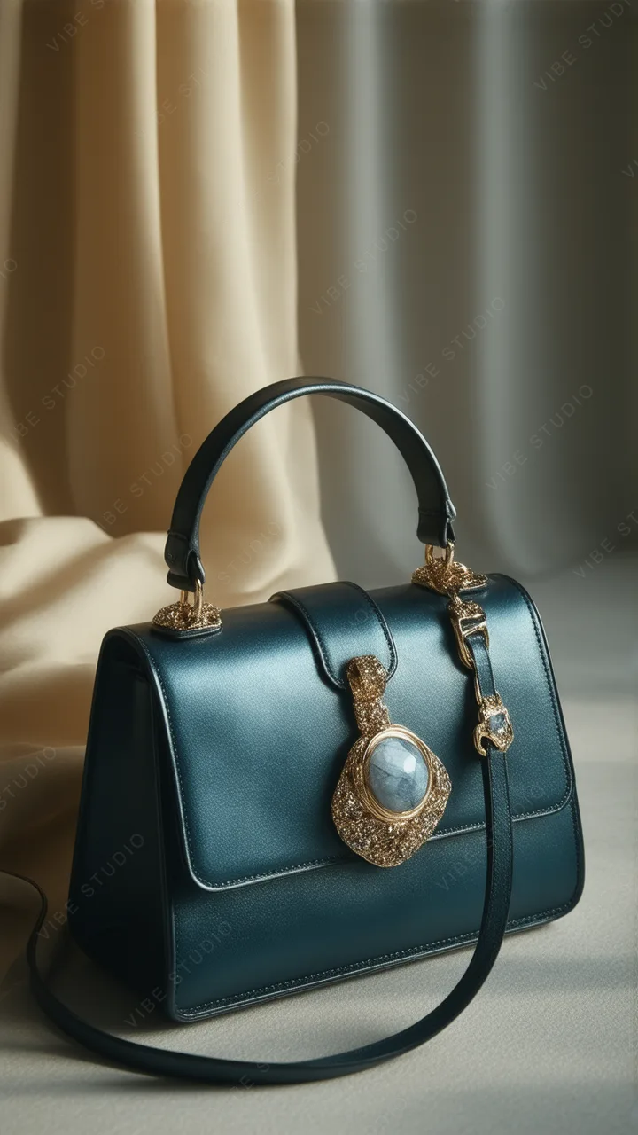Teal Leather Bag with Crystal Ornament Phone Wallpaper