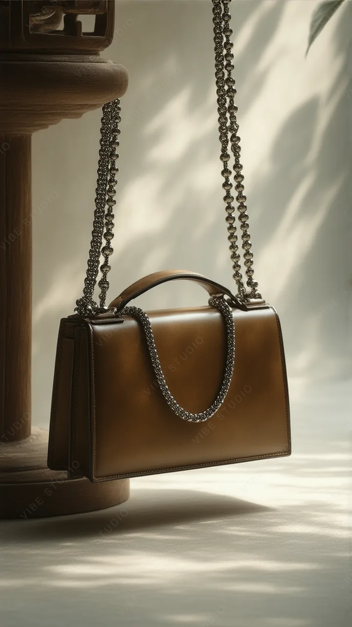Sophisticated Brown Leather Chain Bag Phone Wallpaper