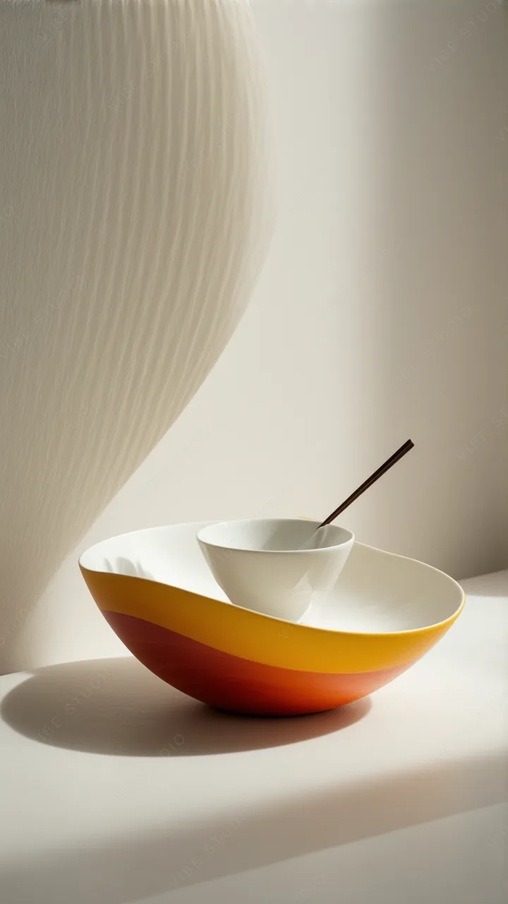 Ceramic Bowl with Spoon - Minimalist Phone Wallpaper