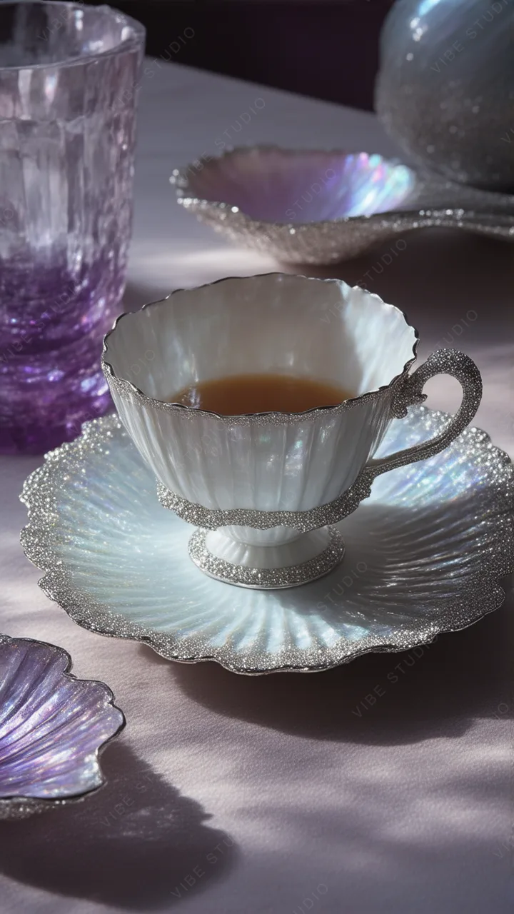 Porcelain Tea Set Phone Wallpaper – Elegant Silver &amp; Gold Details