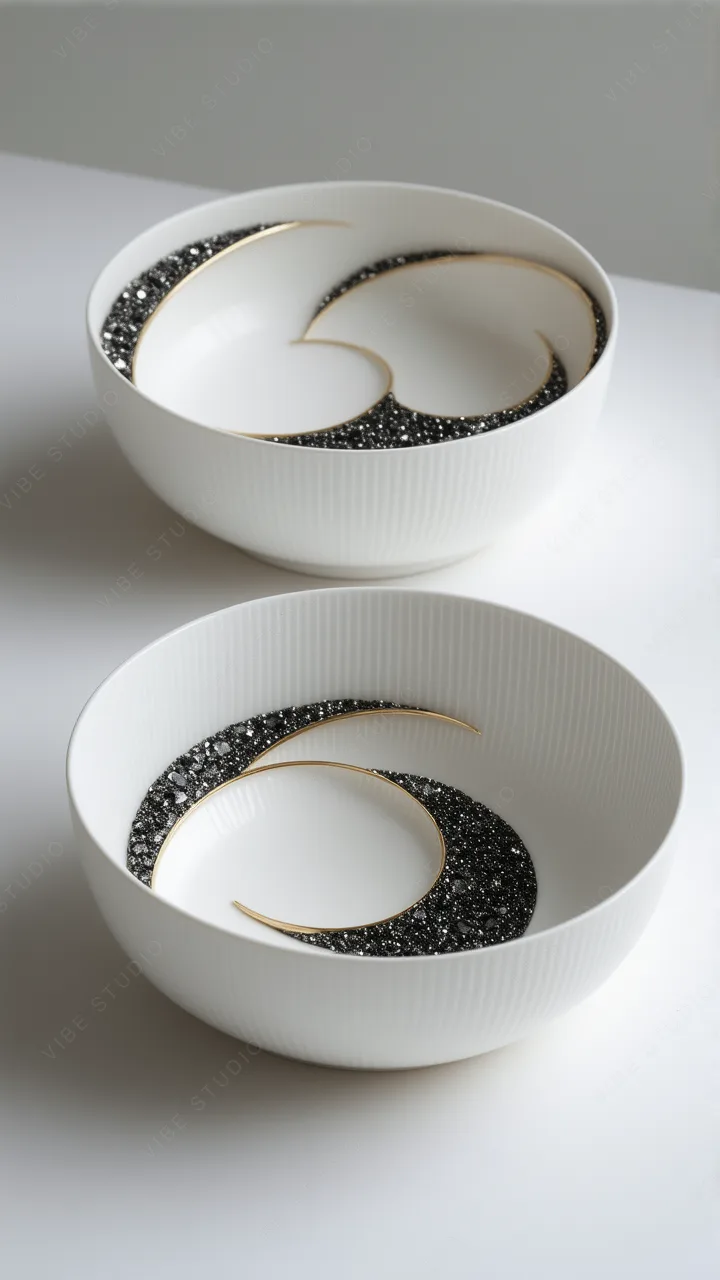 Elegant Ceramic Bowls with Gold Spiral