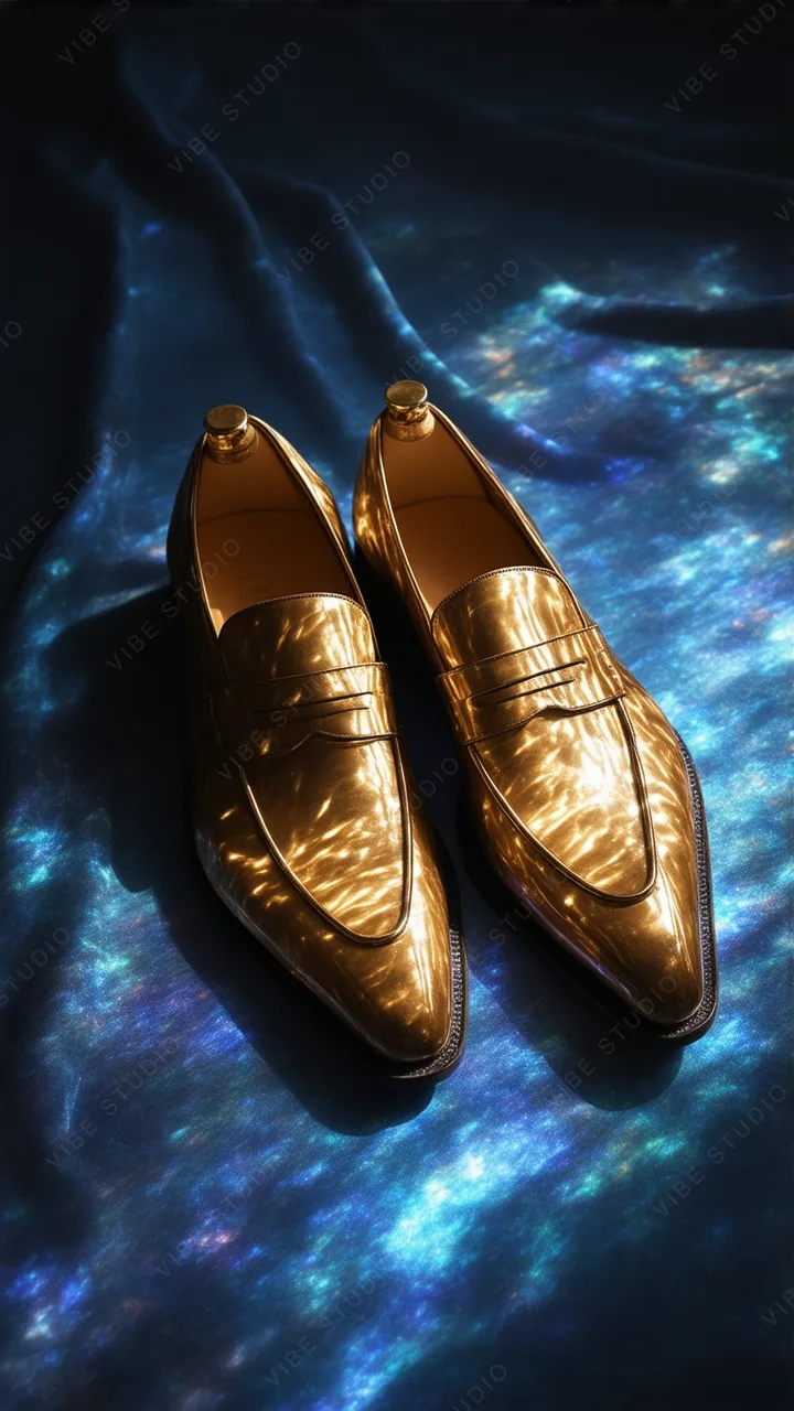 Gold Loafers on Pedestal Phone Wallpaper