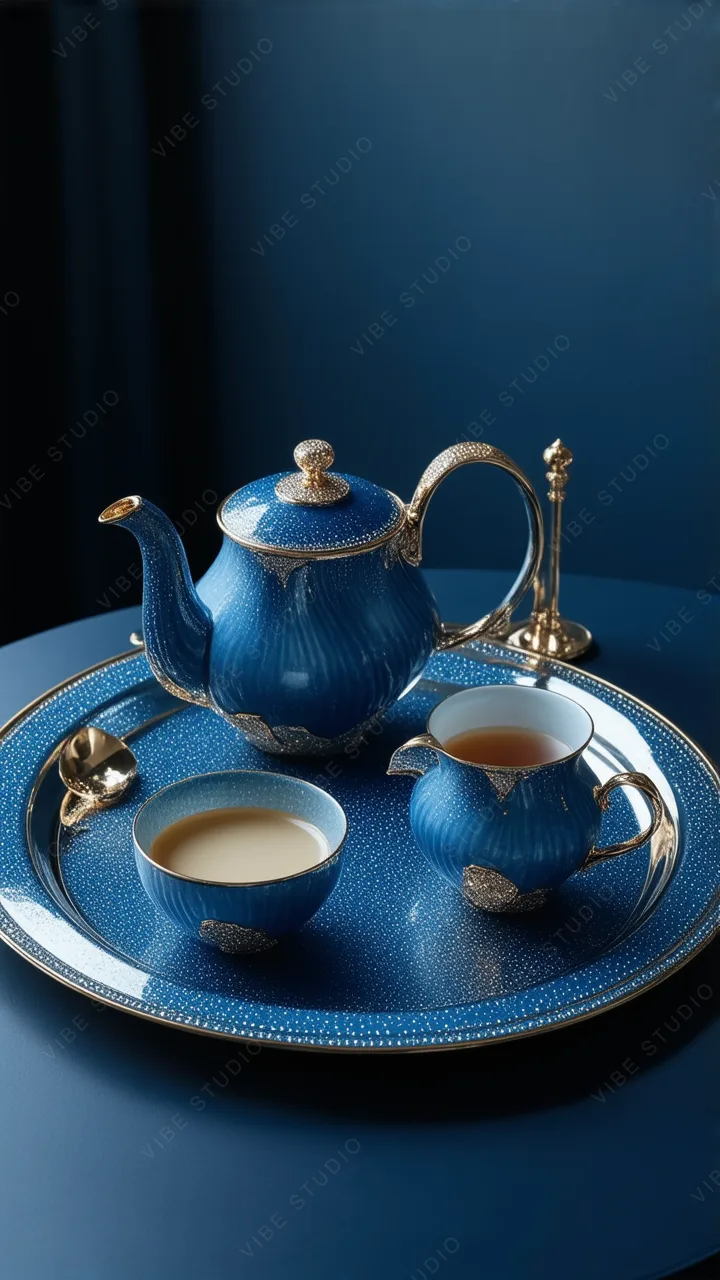 Deep Blue Ceramic Tea Set Phone Wallpaper