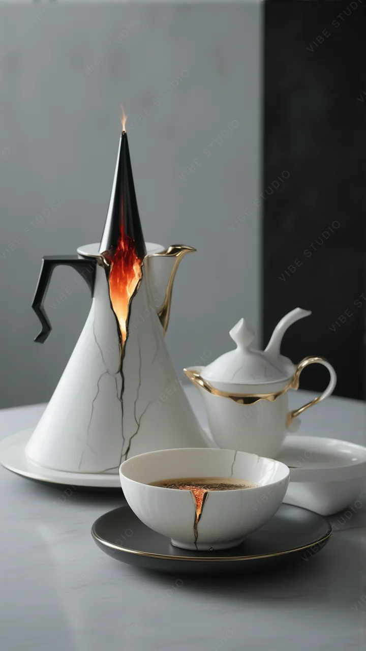 Marble Texture Gold Coffee Set Phone Wallpaper