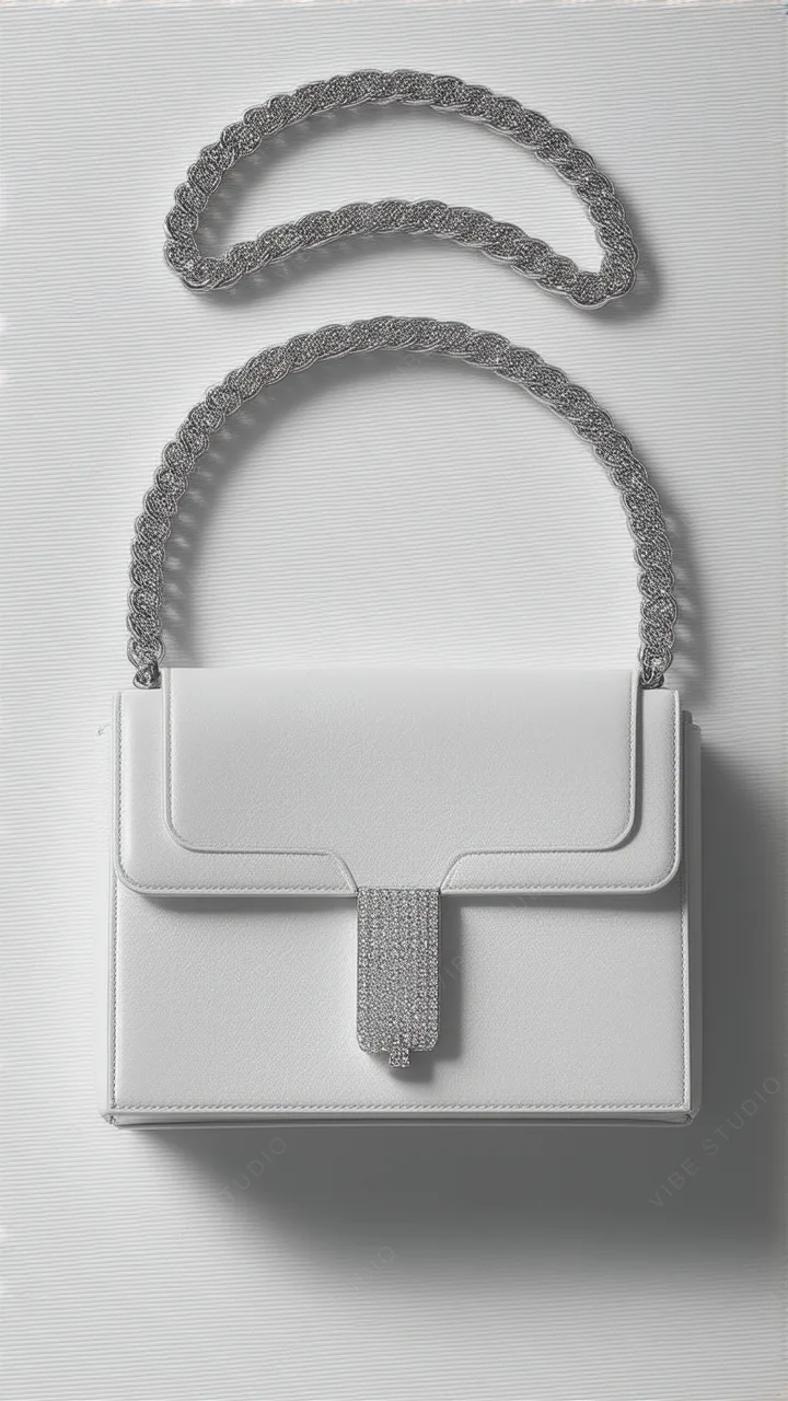 Sleek White Leather Shoulder Bag with Crystal Detailing Phone Wallpaper
