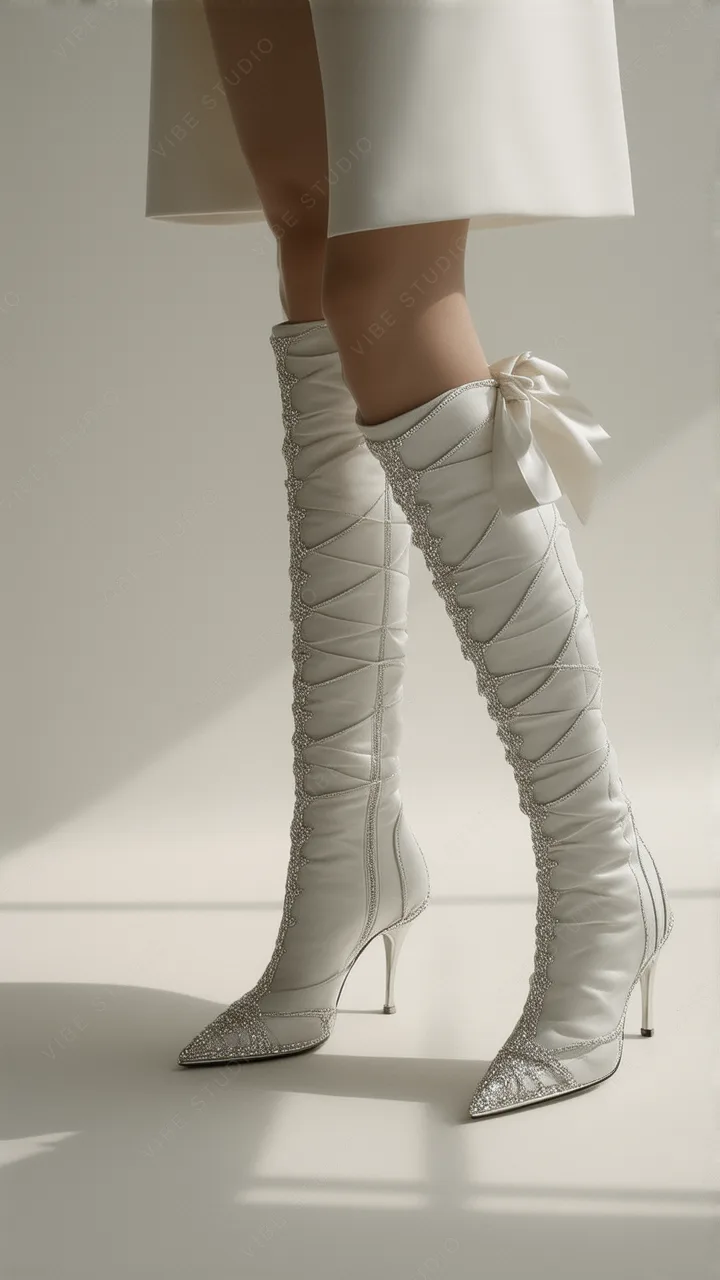 Elegant Crystal Knee Boots Phone Wallpaper