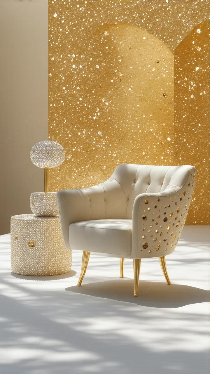 Cream Velvet Chair Phone Wallpaper - Luxurious Gold Backdrop