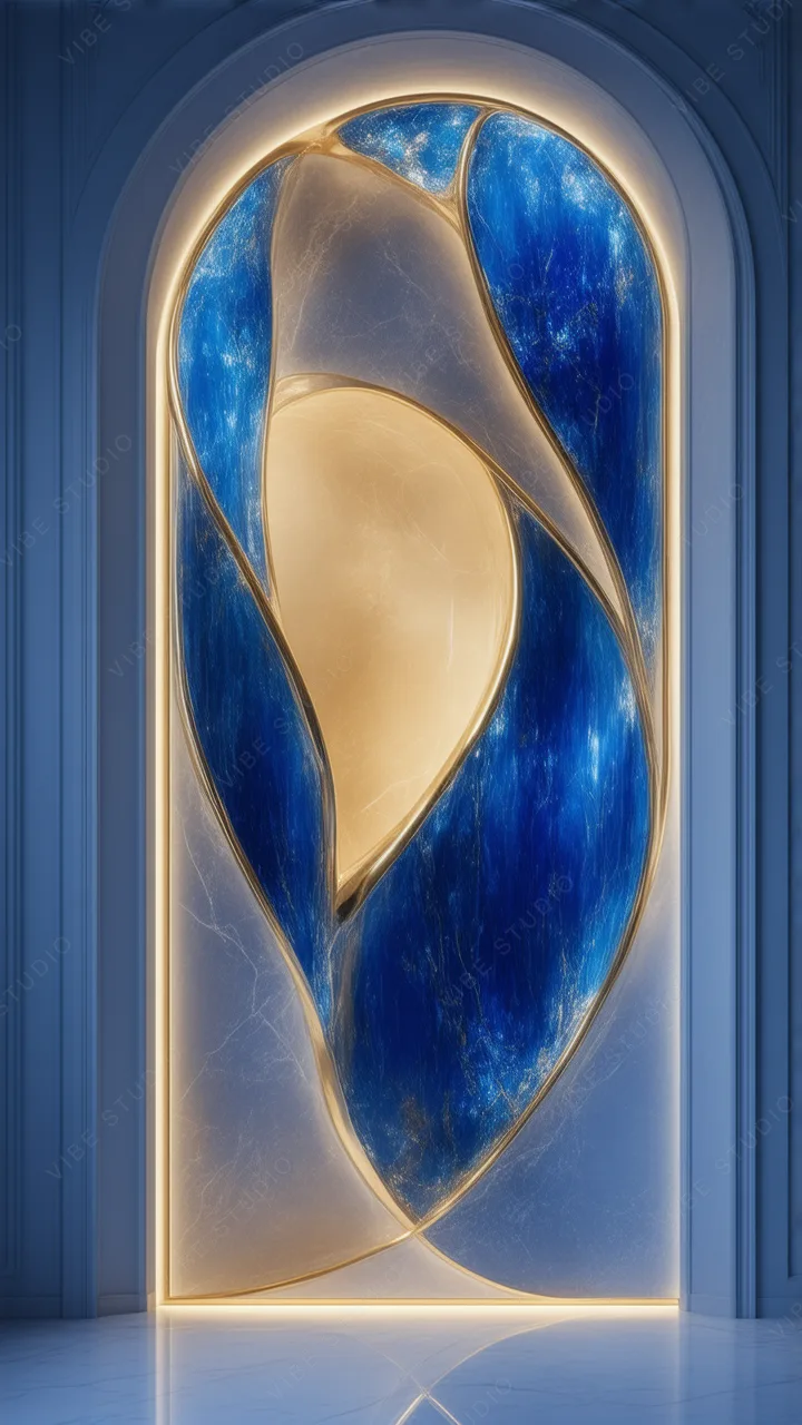 Blue and Gold Spiral Wall Art Phone Wallpaper