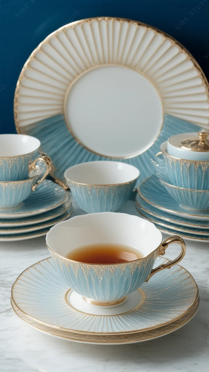 Teal Porcelain Tea Set Phone Wallpaper