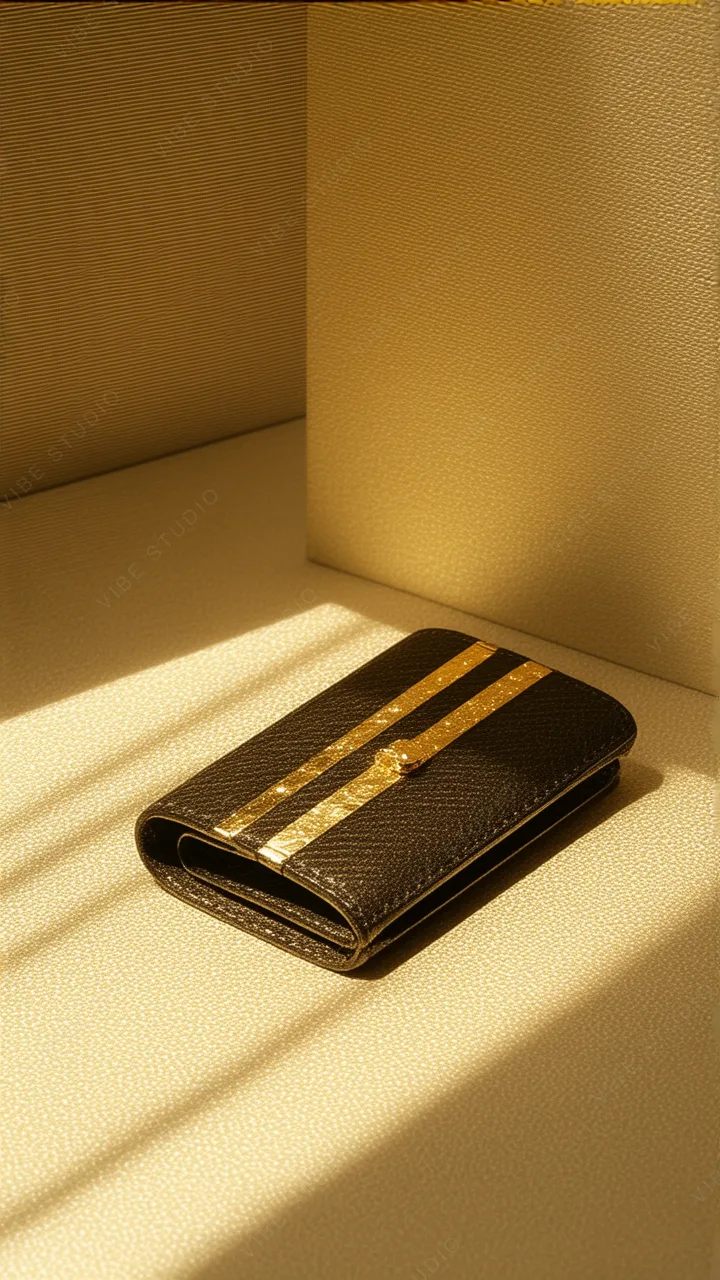 Black Leather Wallet with Gold Accents Phone Wallpaper